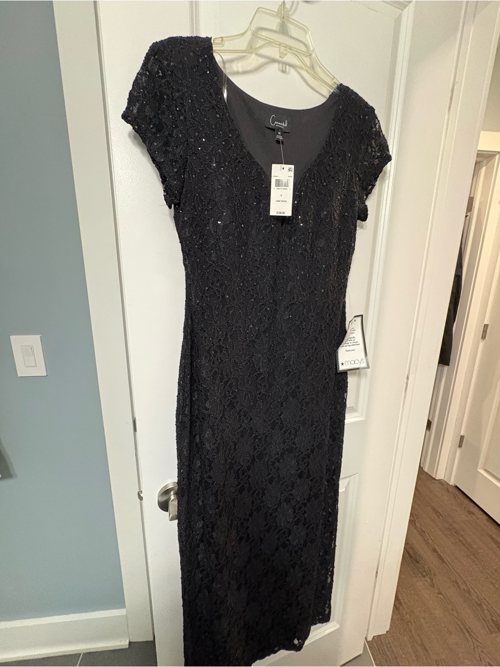connected apparel Black Lace Maxi Dress with Bead Accent , new with tags ,lovely